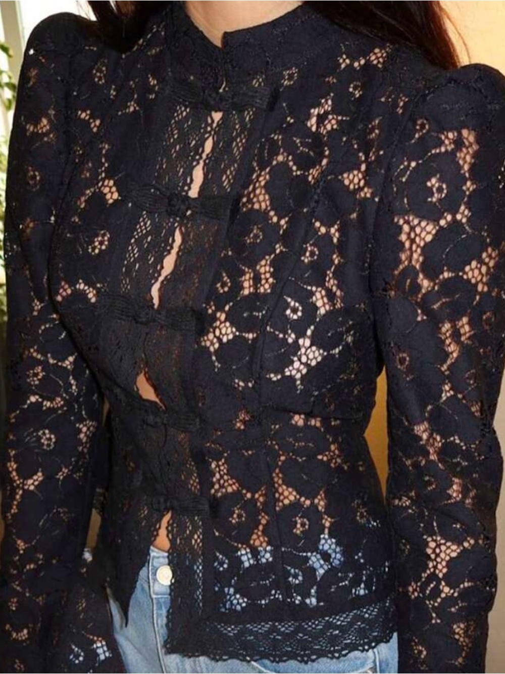 Black Lace Button-Front Jacket